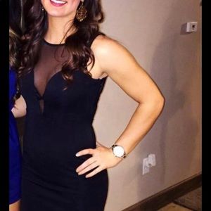 Hugh neck mesh little black dress